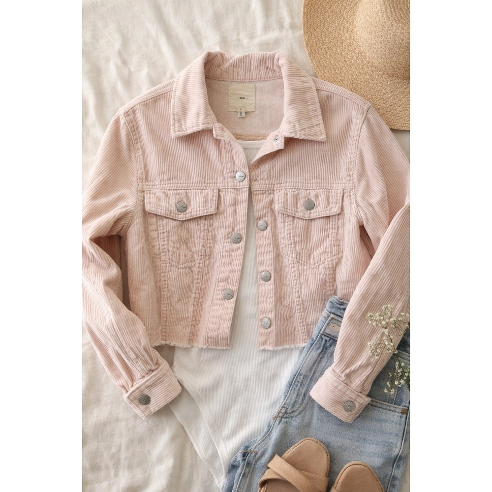 TGLA Cropped Corduroy Jacket Pink Raw Hem Boho Shacket‎ Women M